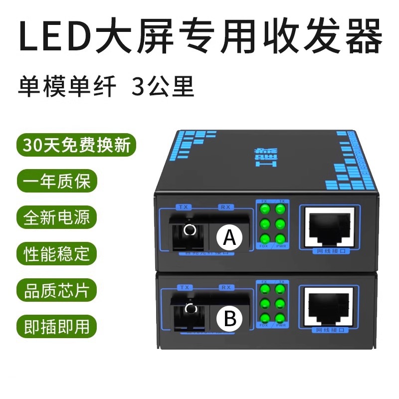 LED显示大屏全彩光纤收发器千兆单模单纤光电转换器1对含电源批发