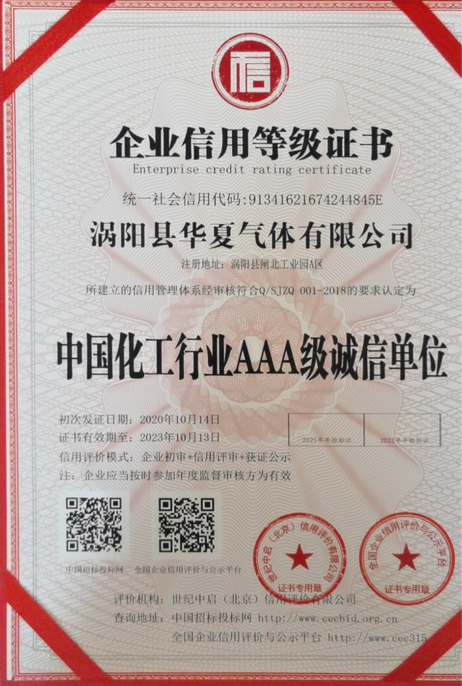 中国化工业AAA级诚信单位