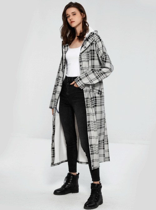 琴飞曼时尚格纹风雨衣