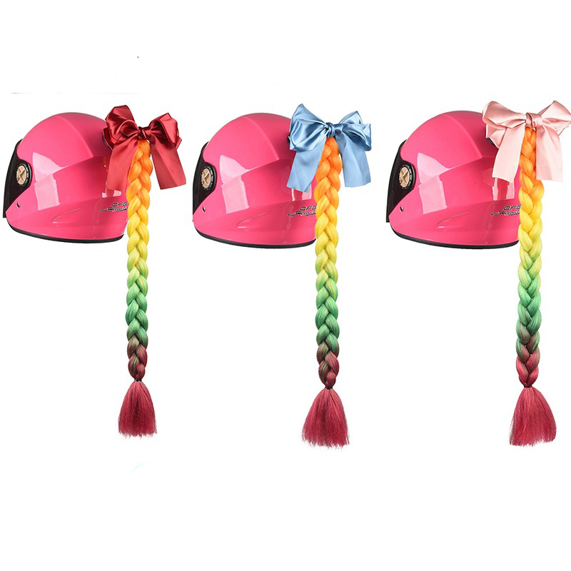 New Motorcycle helmet pigtail Suction Cup Ponytail Motorcycle Helmet Pigtails Curly Braids Hair