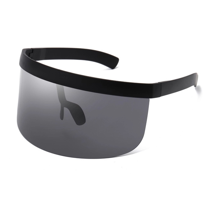 Fashion Retro Futuristic Single Shield Color Oversized Visor Sunglasses