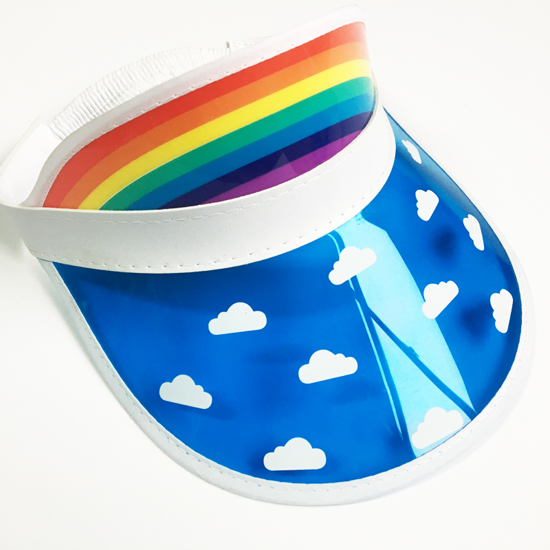 2021 idea summe visor blue Plastic sun Visor Cap pvc Sun Visor blue trim