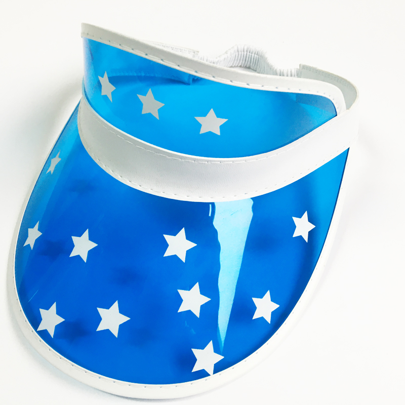Factory direct sell Fashion Fun Retro Tennis blue Vinyl Sun Visor Beach Hat with star logo