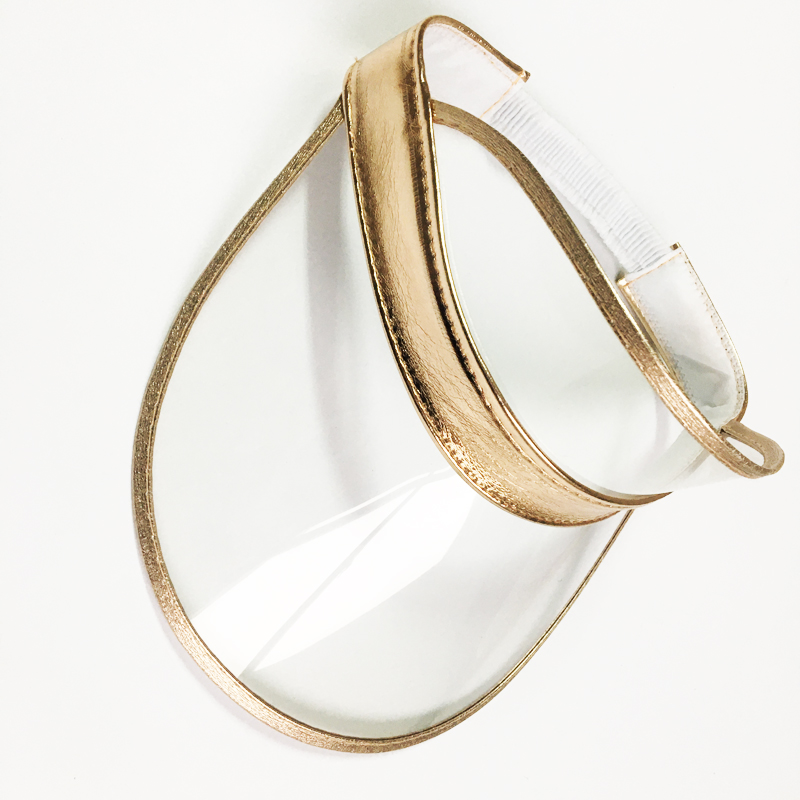 Unisex clear plastic pvc women sun Visors Hats with gold trim UV Protection visor