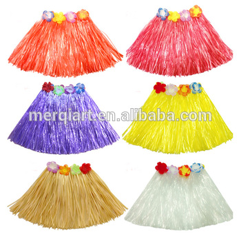 Hot sell Kid's Flowered Green Luau Hula Skirts grass skirt