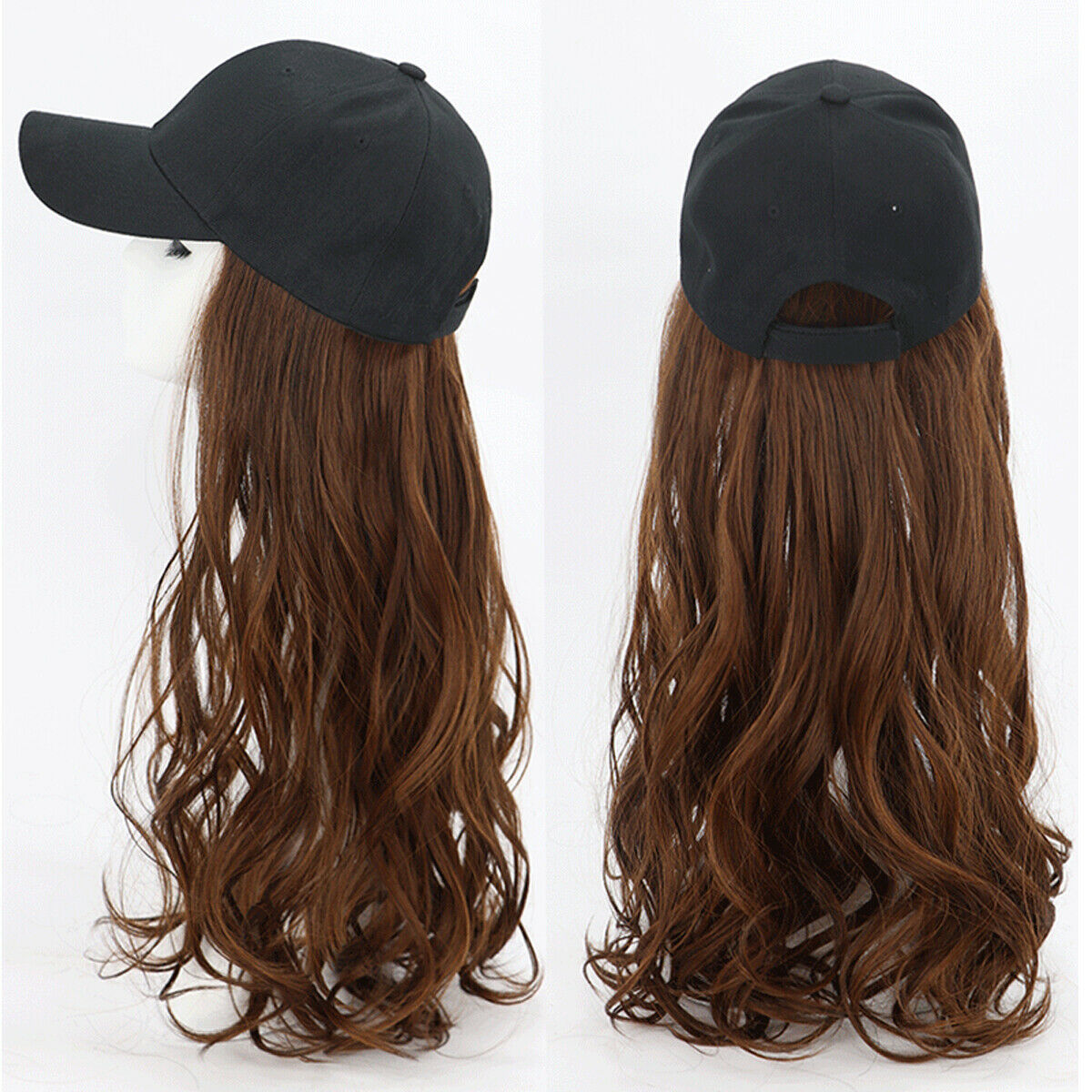 Fashion 6 panel baseball caps with hair black caps hats with wig for men