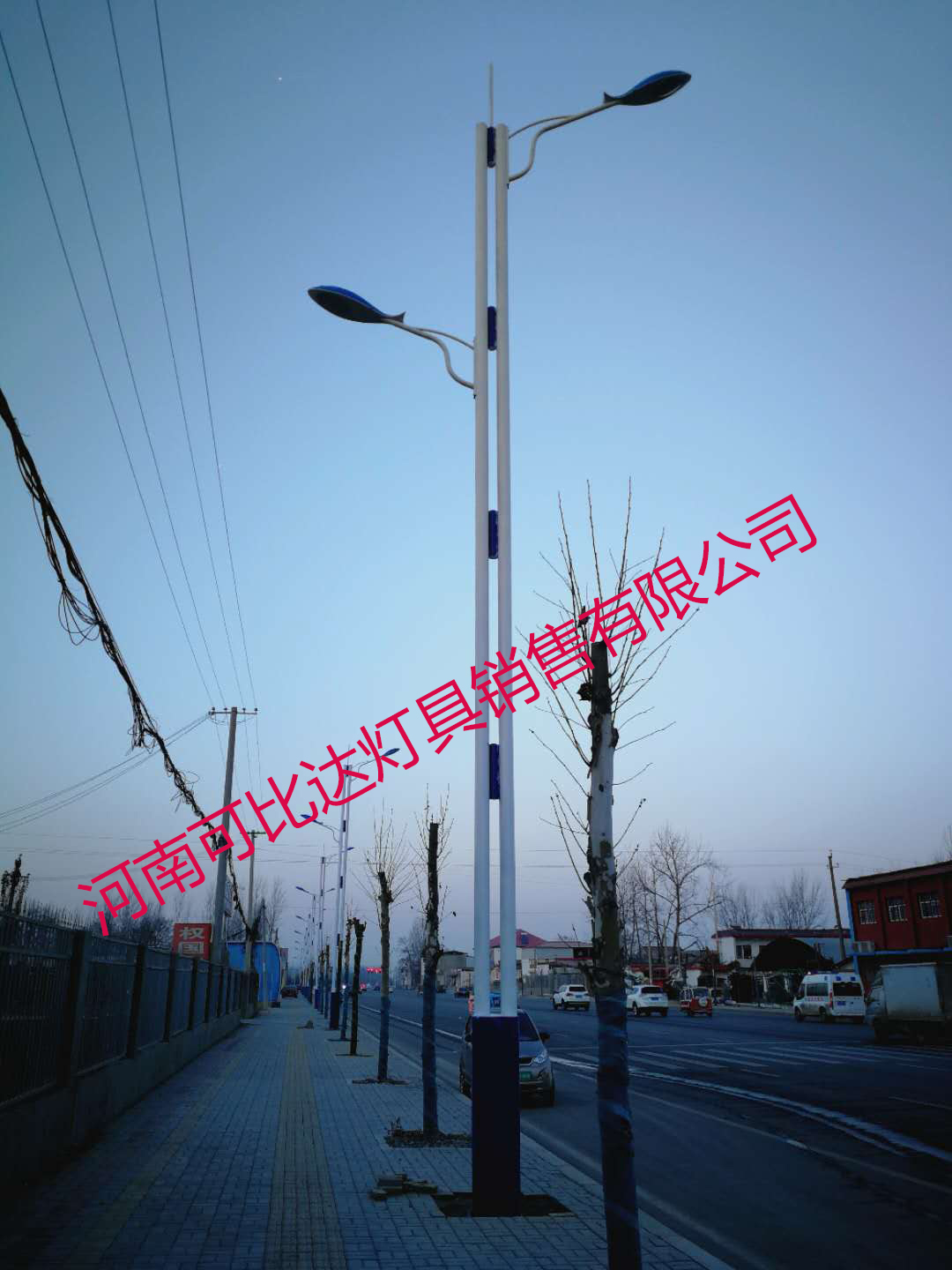 漯河临颍县湖东路12米路灯工程安装现场