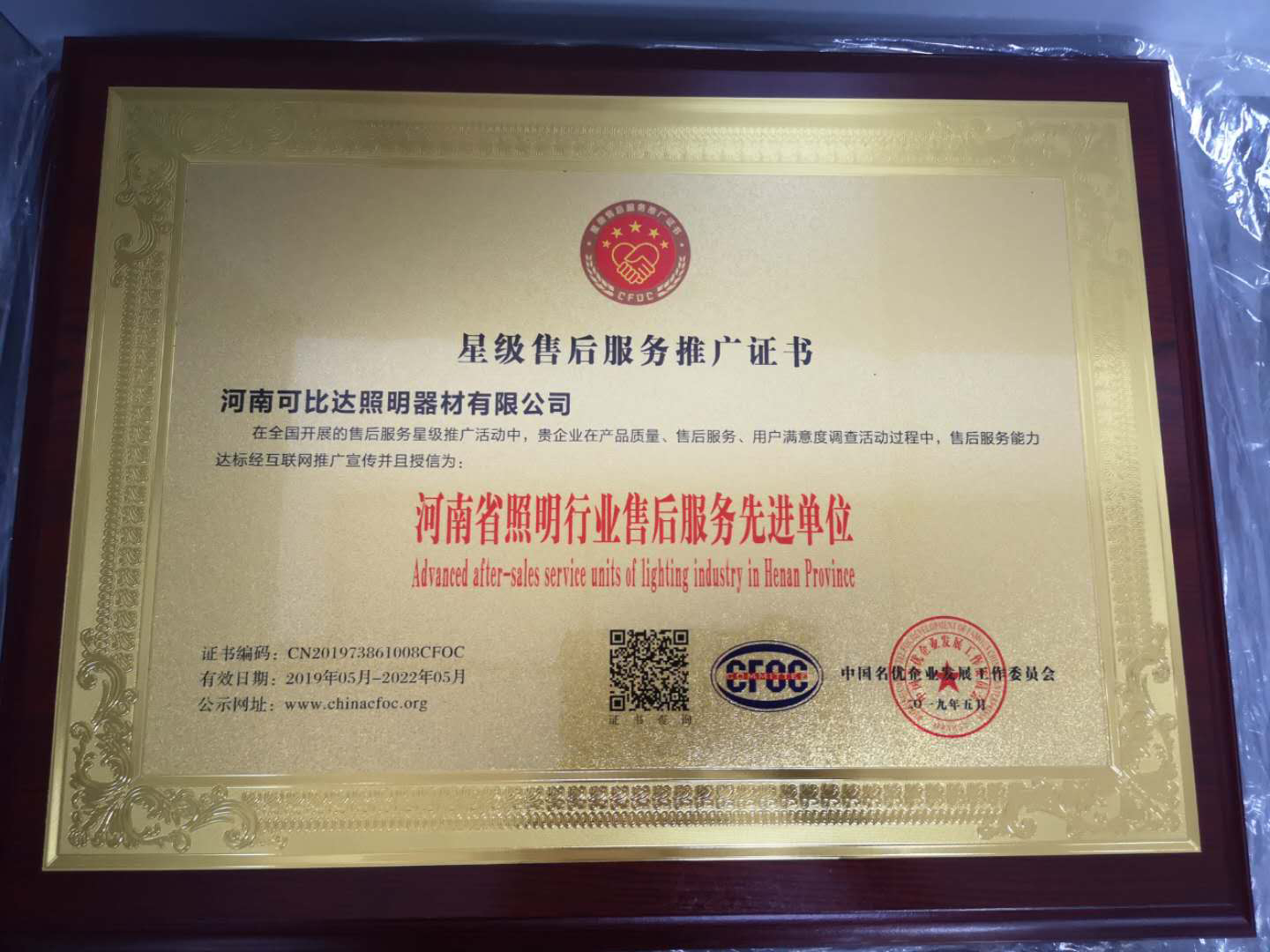 河南省照明行业售后服务先进单位