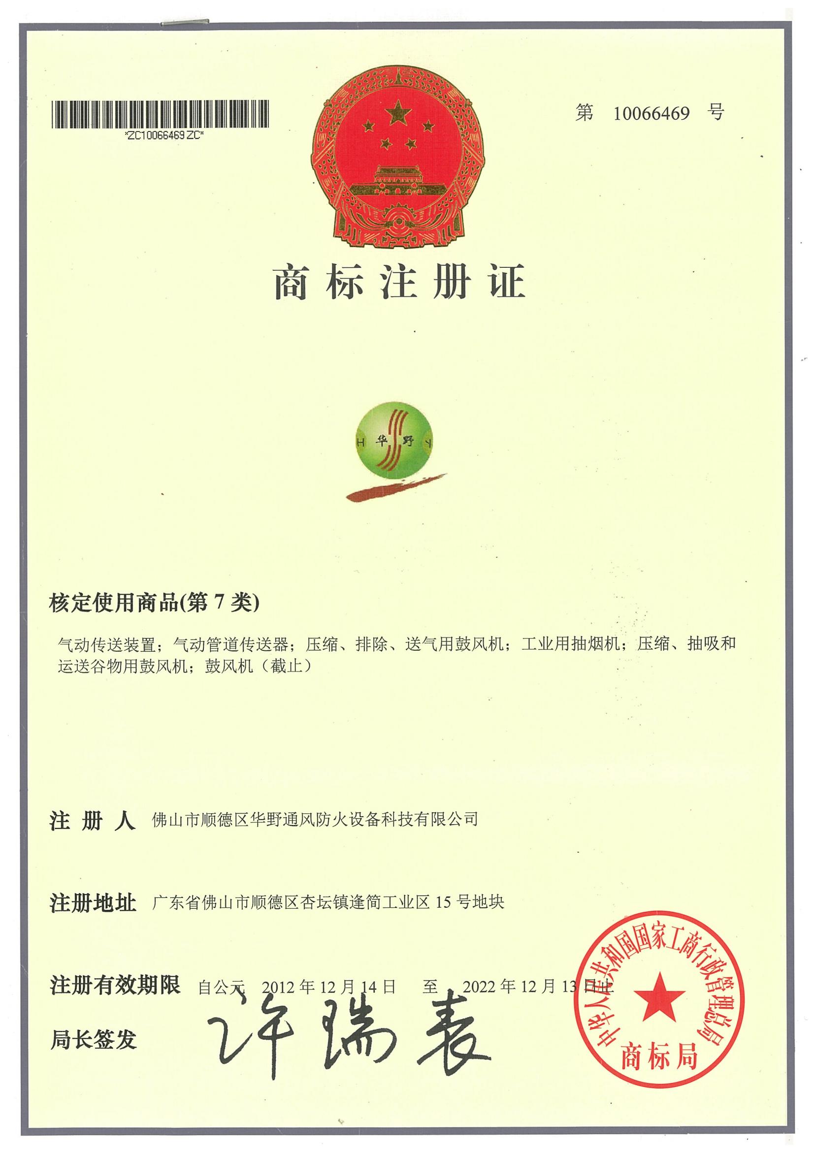 商標注冊證書