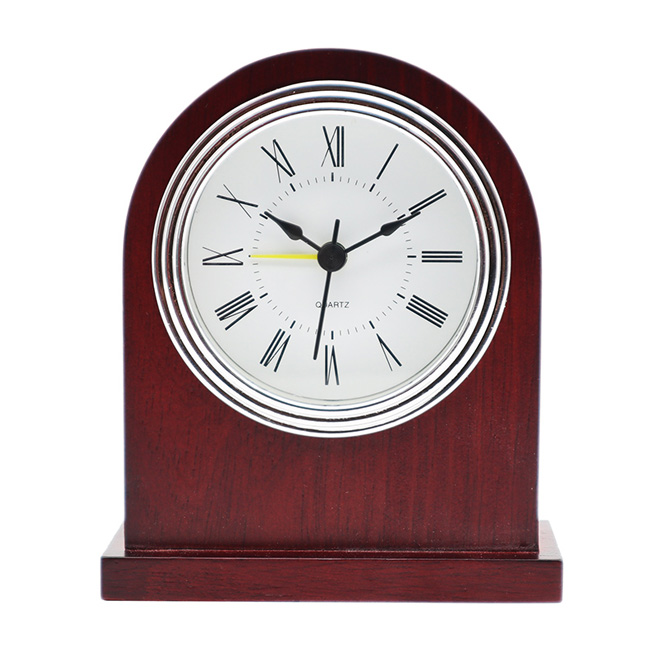 客房酒红色实木座式闹钟
