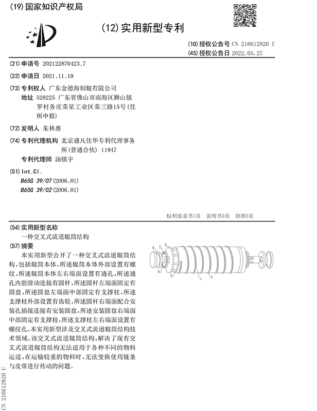 交叉式流道輥筒結構專利