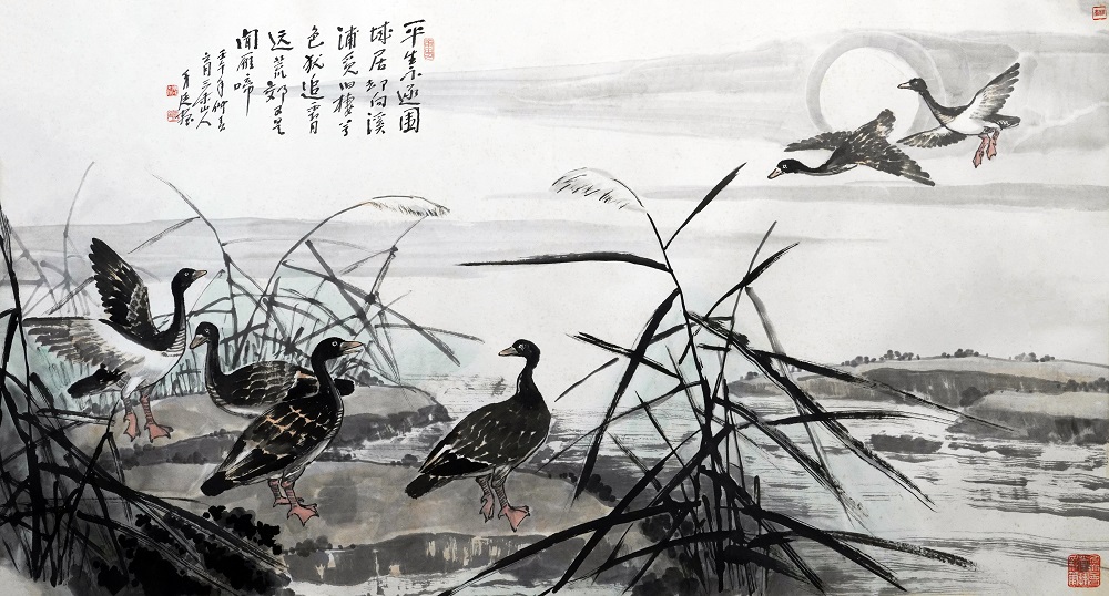 012 周秀廷 明月沙雁图 96x178