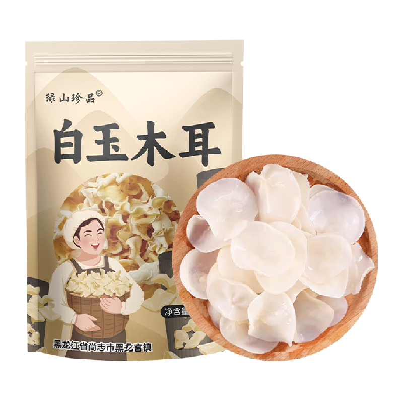 绿山珍品白玉木耳辣椒炒肉东北木耳100g/袋干货新