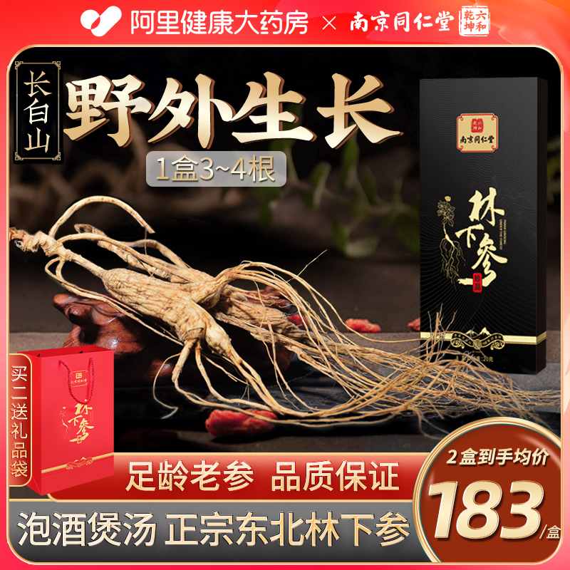 南京同仁堂人参20+长白山林下参正宗东北野山参泡酒煲汤专用礼盒