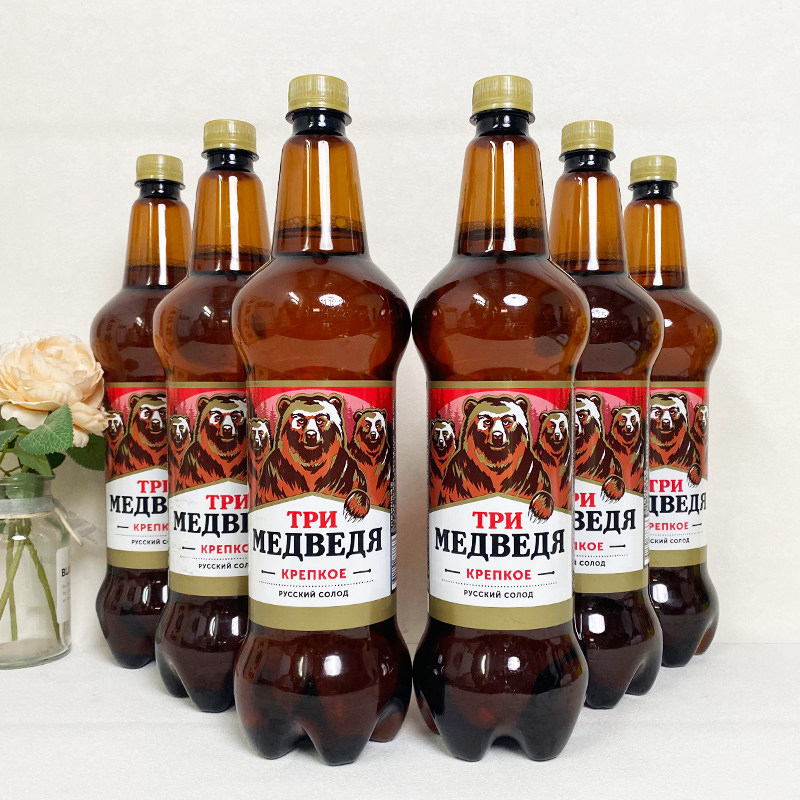 俄罗斯进口高度烈性啤酒原麦汁16.8三只熊大麦黄啤酒特价1.2升/桶