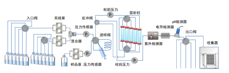 PPS-HD 蛋白纯化系统较高配置流路图 PPS-HD 蛋白纯化系统较高配置流路图