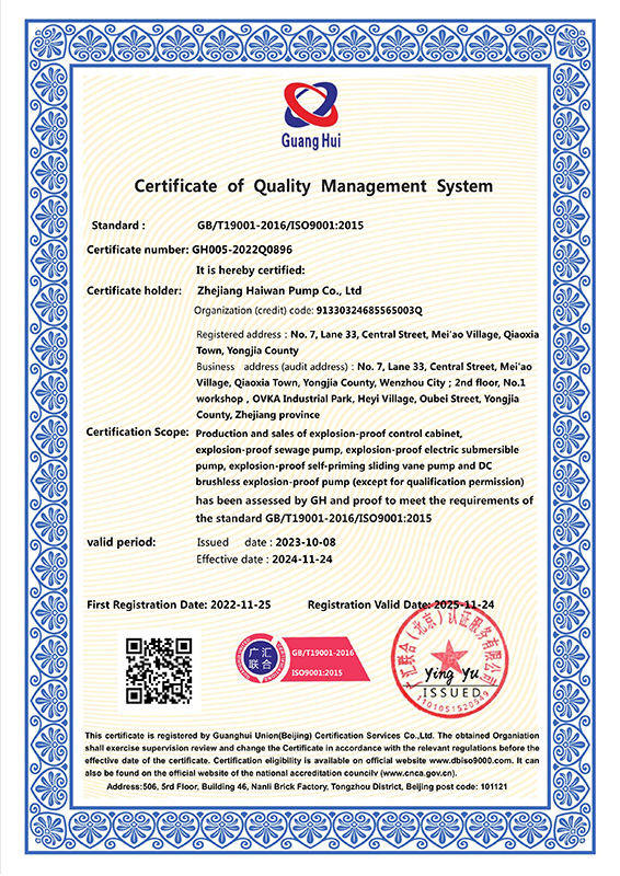 Certificate of Quality Management System