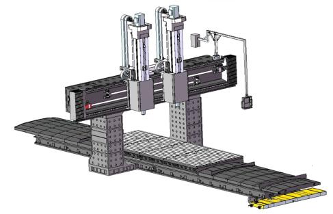全國產(chǎn)動工作臺數(shù)控定梁龍門銑床JMAB-8042一2帶雙全自動90度角度頭
