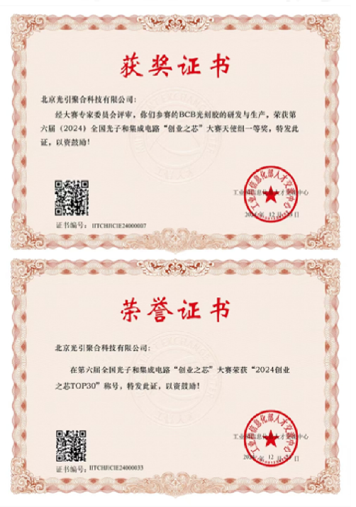 <p>
	全国光子和集成电路“创业之芯”一等奖&amp;TOP30称号
</p>