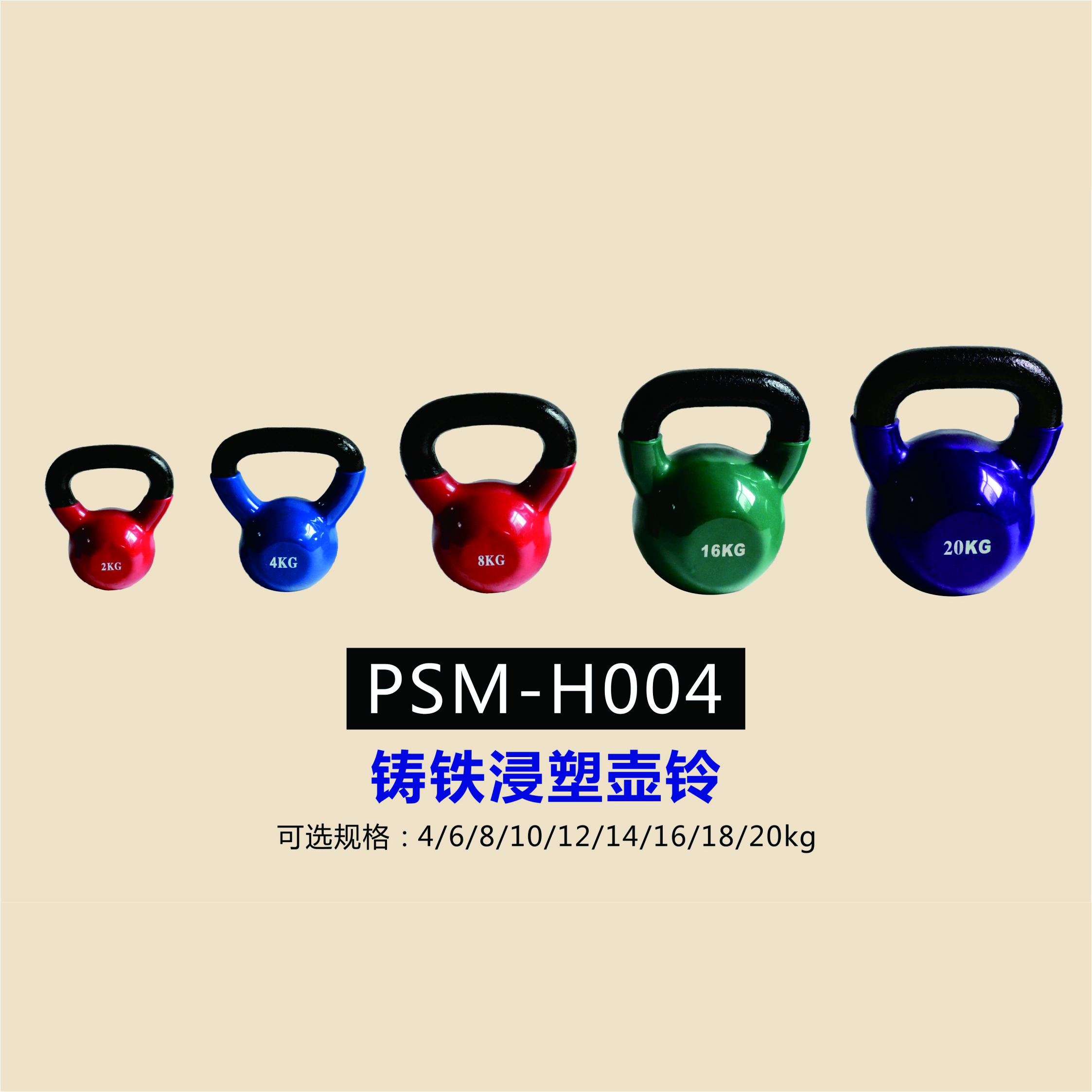 Cast iron dipped plastic kettlebell H004