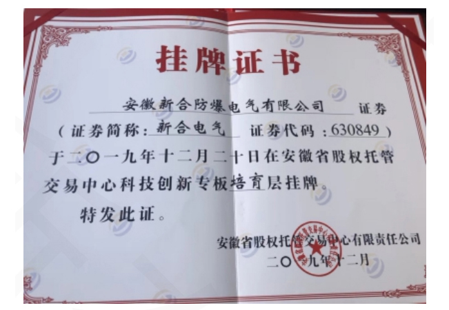 挂牌证书