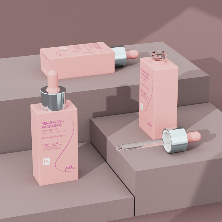 30ml扁方形滴管瓶 平肩玻璃厚底精華液瓶 膠頭滴管精油瓶廠家批發