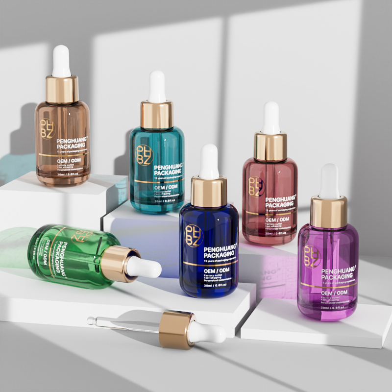 新品30ml精華液滴管瓶圓肩精油瓶多色玻璃原液肌底液瓶包材瓶批發 編