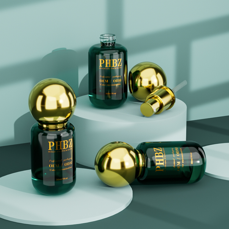 30ml圓球蓋粉底液瓶按壓精華原液瓶玻璃乳液瓶發油瓶空瓶廠家批發