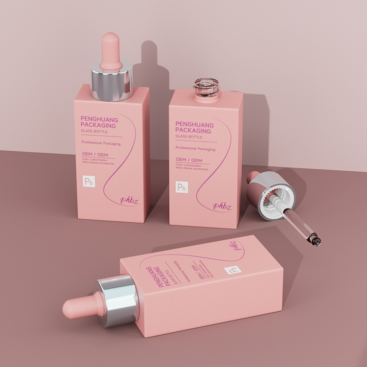 30ml扁方形滴管瓶 平肩玻璃厚底精華液瓶 膠頭滴管精油瓶廠家批發