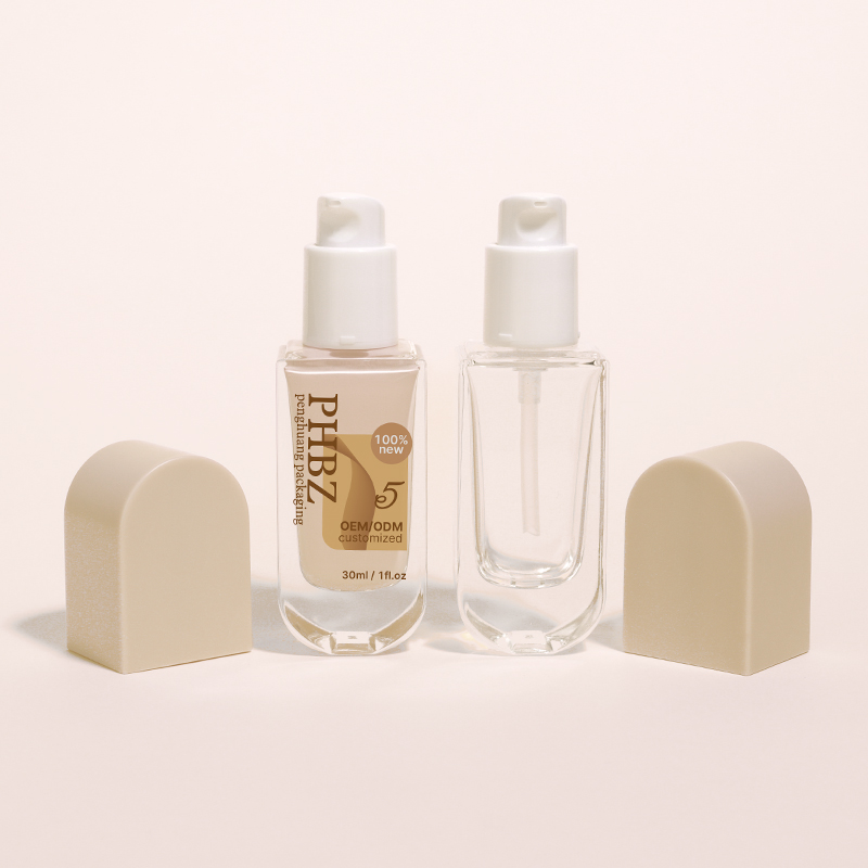30ml橢圓遮瑕粉底液瓶 厚底透明精華乳液瓶按壓泵精華原液瓶批發