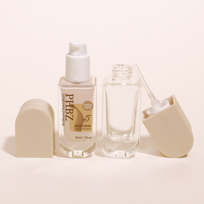 30ml橢圓遮瑕粉底液瓶 厚底透明精華乳液瓶按壓泵精華原液瓶批發