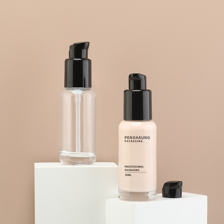 現貨30ml粉底液瓶圓肩玻璃開關泵乳液按壓瓶BB霜粉底液分裝瓶批發 編