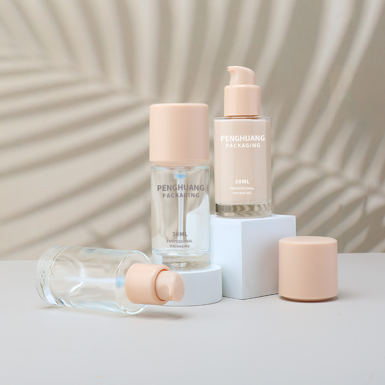 廠家定制30ml直圓粉底液瓶玻璃透明乳液瓶按壓粉底瓶隔離霜瓶包材