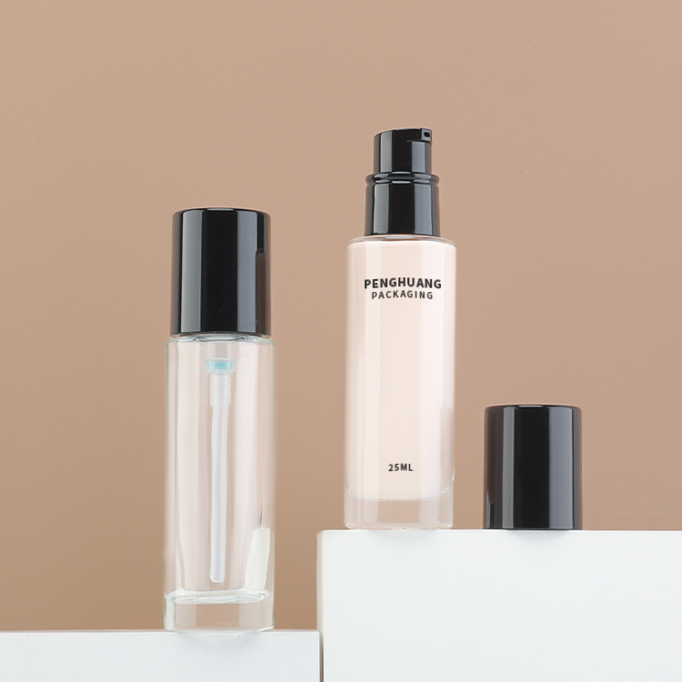廠家定制25ml粉底液瓶子 平肩圓柱透明玻璃乳液瓶 妝前乳隔離霜瓶