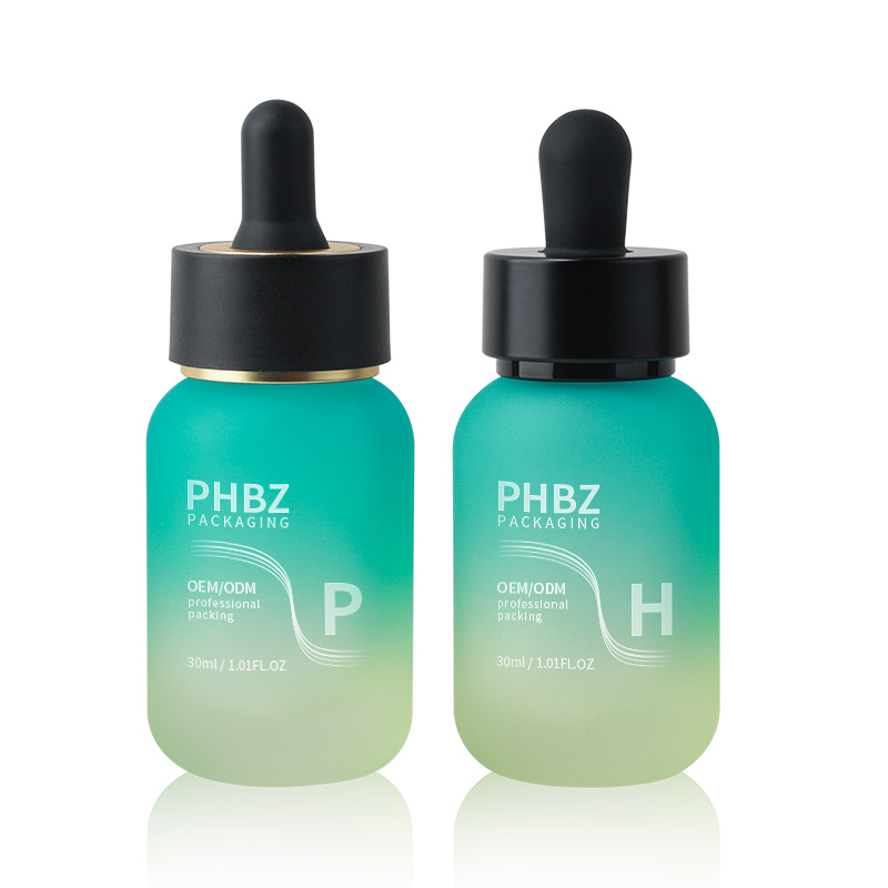 廠家定制30ml圓底圓肩磨砂膠頭滴管玻璃瓶 面部精油小樣分裝瓶