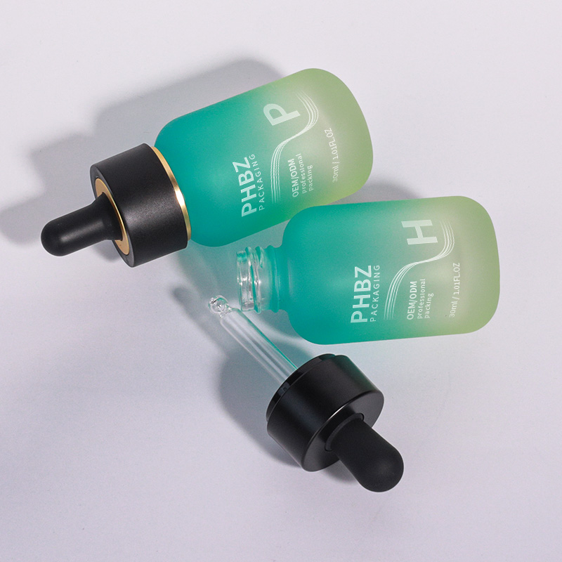 廠家定制30ml圓底圓肩磨砂膠頭滴管玻璃瓶 面部精油小樣分裝瓶