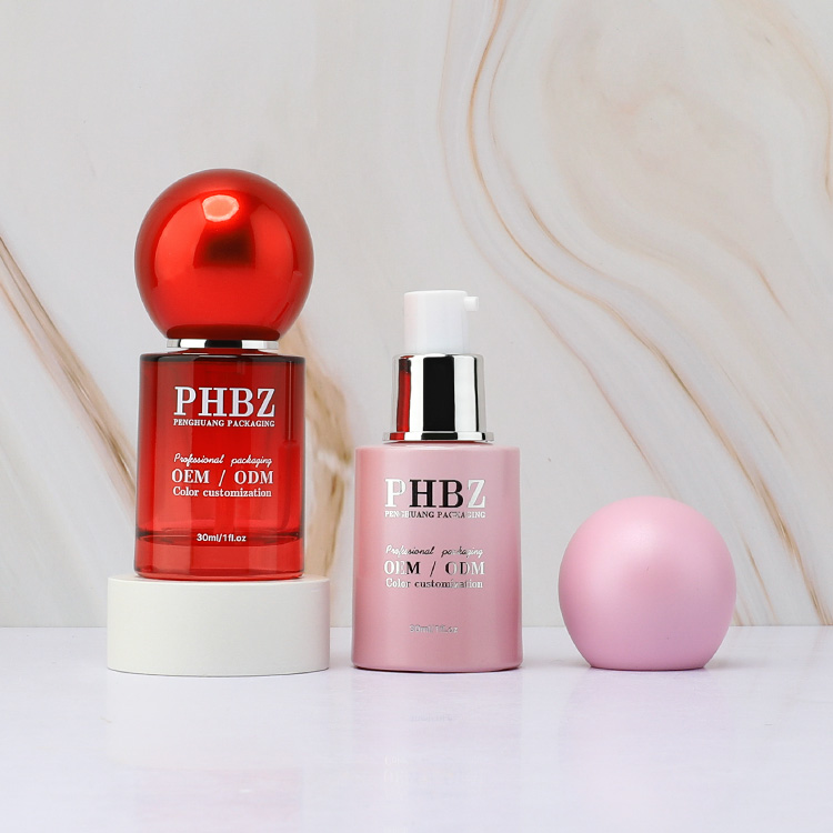 30ml護膚乳液瓶圓球蓋粉底液瓶玻璃厚底粉底瓶隔離BB霜瓶包材批發