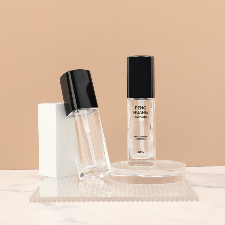 30ml粉底液方形瓶乳液玻璃瓶透明妝前乳瓶隔離霜瓶化妝品包材批發
