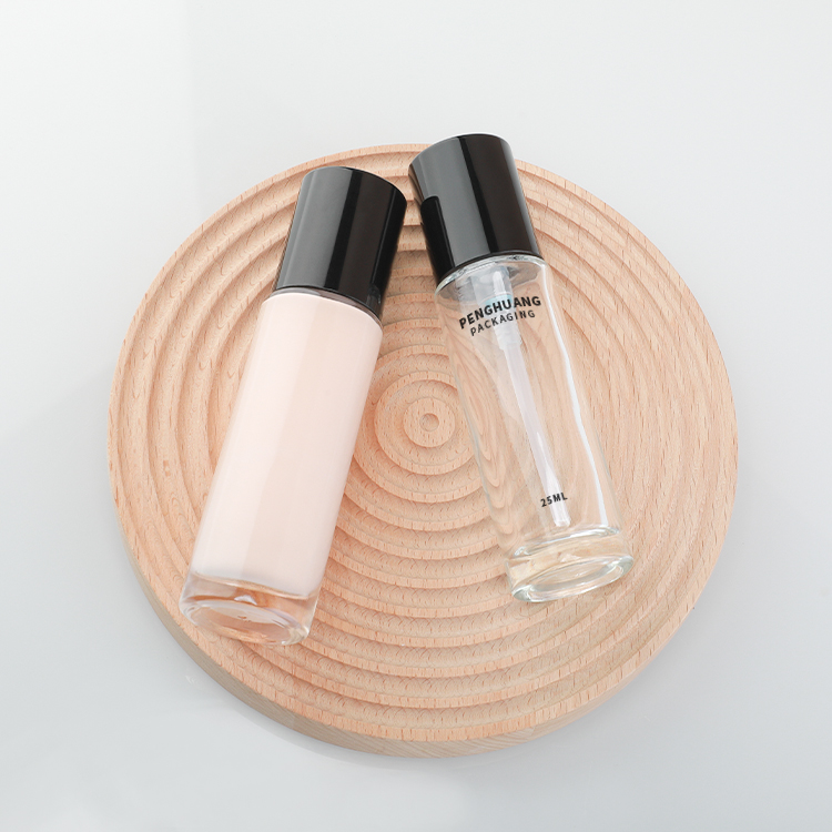 廠家定制25ml粉底液瓶子 平肩圓柱透明玻璃乳液瓶 妝前乳隔離霜瓶