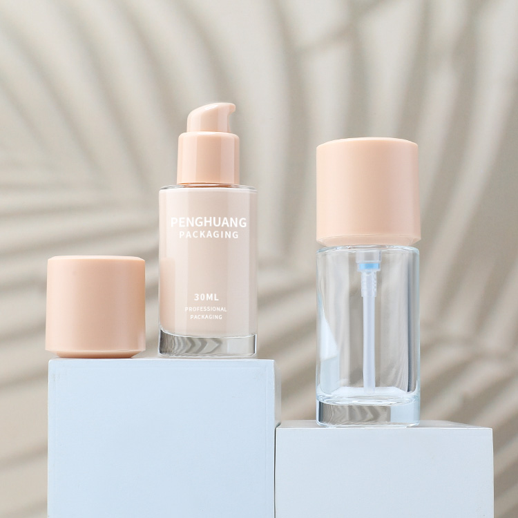 廠家定制30ml直圓粉底液瓶玻璃透明乳液瓶按壓粉底瓶隔離霜瓶包材
