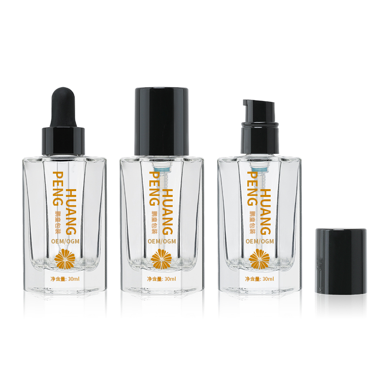 新款30ml六角邊粉底液瓶膠頭滴管瓶玻璃透明精華乳液瓶包材瓶批發(fā)