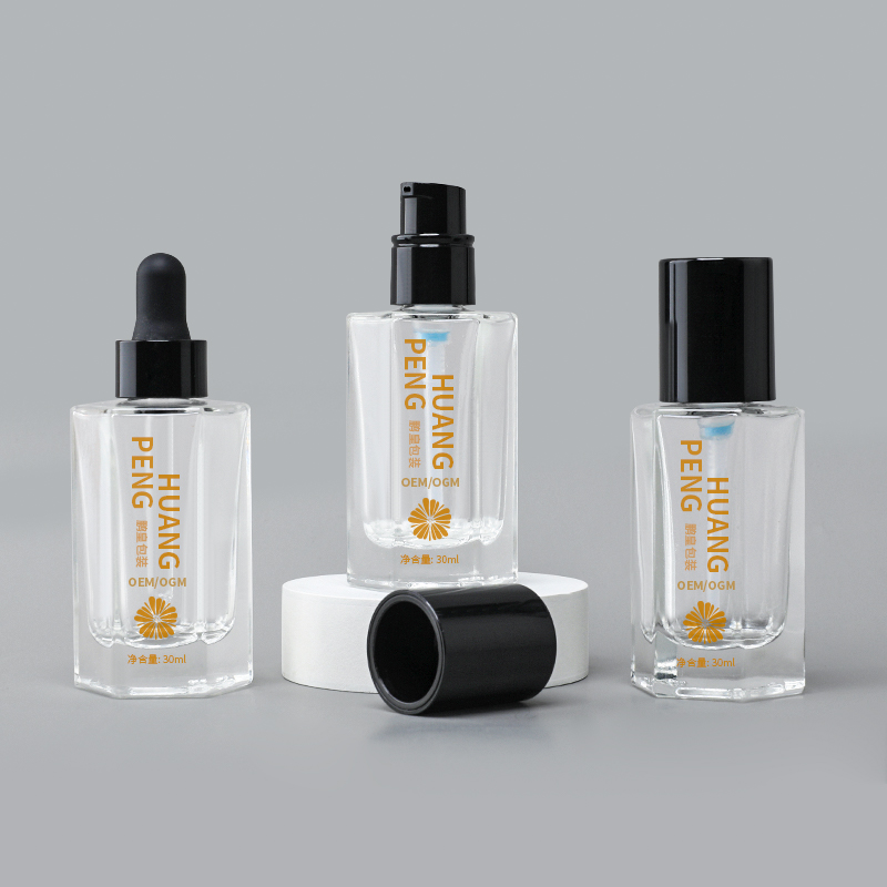 新款30ml六角邊粉底液瓶膠頭滴管瓶玻璃透明精華乳液瓶包材瓶批發(fā)