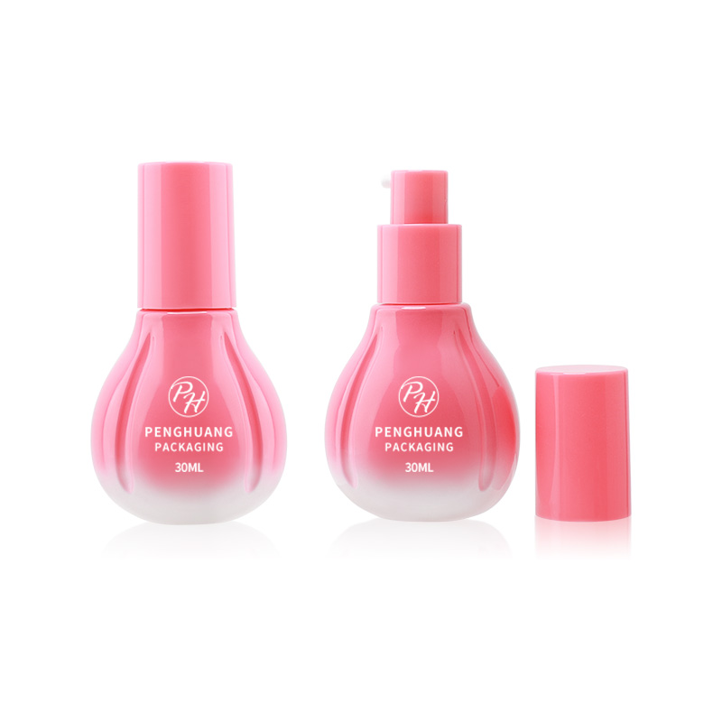 新品30ml花瓣粉底液瓶玻璃乳液瓶粉色漸變隔離霜BB霜瓶包材瓶批發