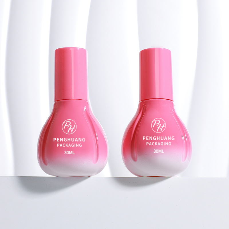 新品30ml花瓣粉底液瓶玻璃乳液瓶粉色漸變隔離霜BB霜瓶包材瓶批發
