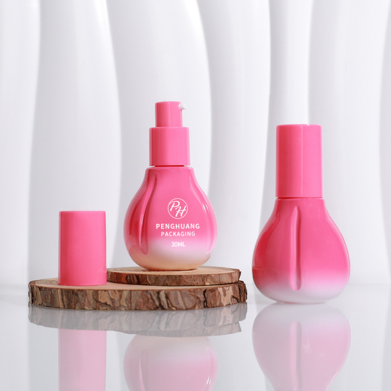 新品30ml花瓣粉底液瓶玻璃乳液瓶粉色漸變隔離霜BB霜瓶包材瓶批發