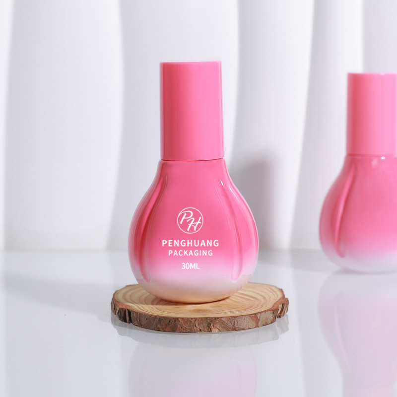 新品30ml花瓣粉底液瓶玻璃乳液瓶粉色漸變隔離霜BB霜瓶包材瓶批發