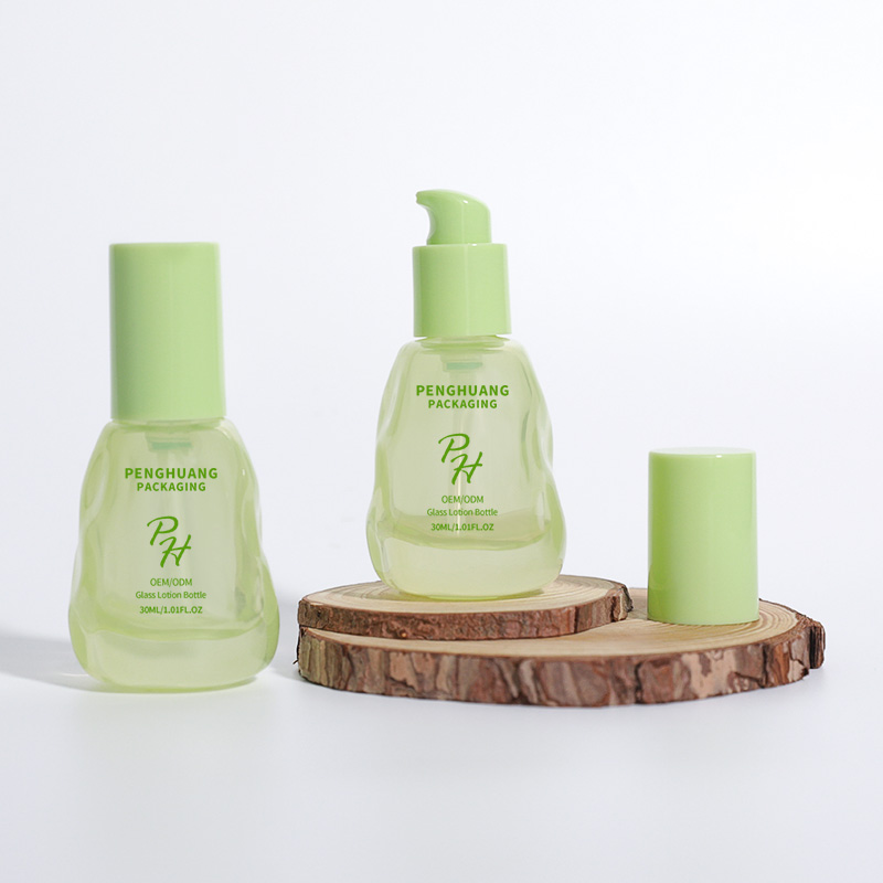 新款30ml波浪紋粉底液瓶乳液按壓瓶玻璃隔離霜BB霜瓶包材瓶子批發