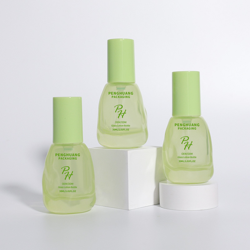新款30ml波浪紋粉底液瓶乳液按壓瓶玻璃隔離霜BB霜瓶包材瓶子批發