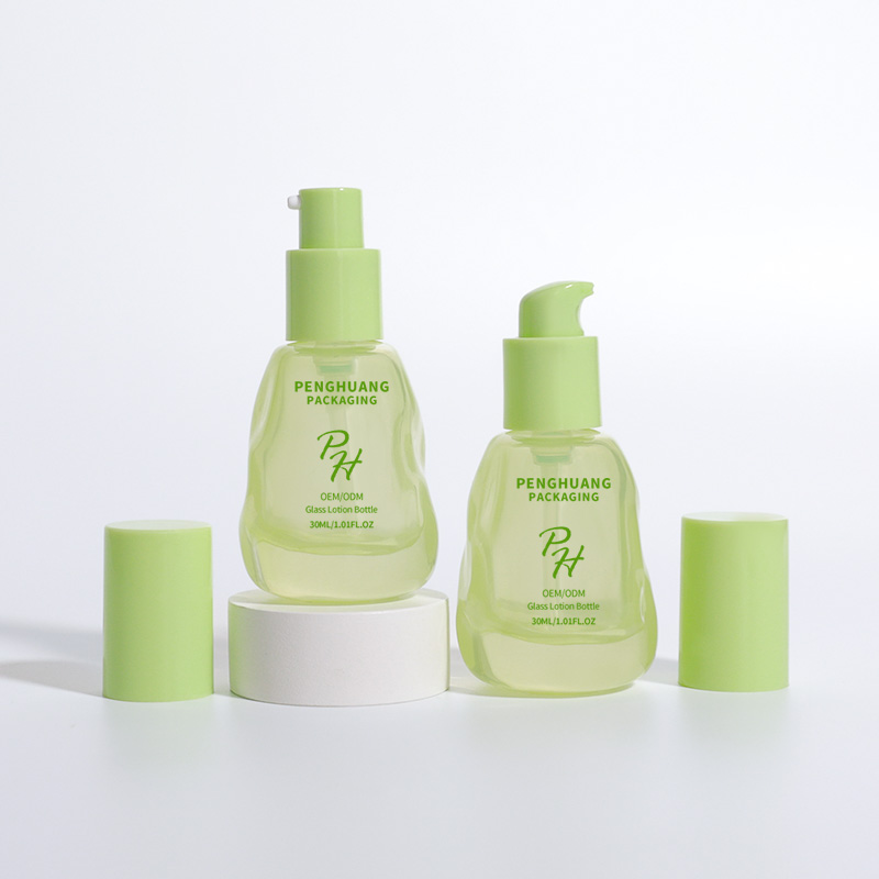 新款30ml波浪紋粉底液瓶乳液按壓瓶玻璃隔離霜BB霜瓶包材瓶子批發