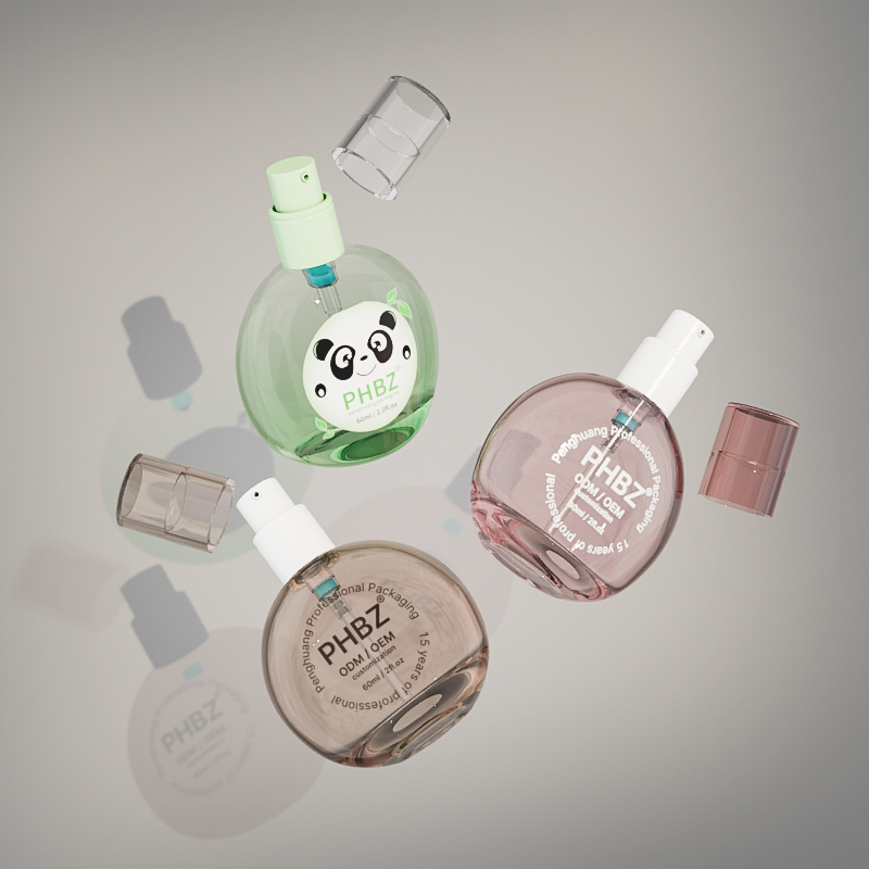 新款60ml按壓乳液瓶扁圓半透粉底液空玻璃瓶bb霜隔離霜泵頭瓶批發